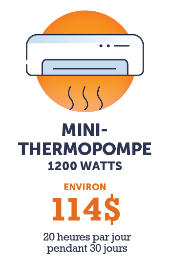 Graphique - Mini-Thermopompe 1200 watt (environ 114 $ - 20 heures par jour pendant 30 jours)