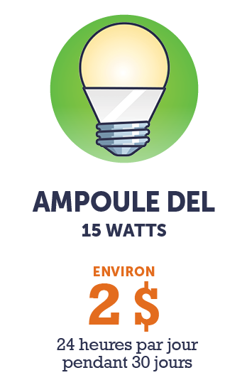 Graphique - Ampoule DEL 15 watts (environ 2 $ - 24 heures par jour pendant 30 jours)