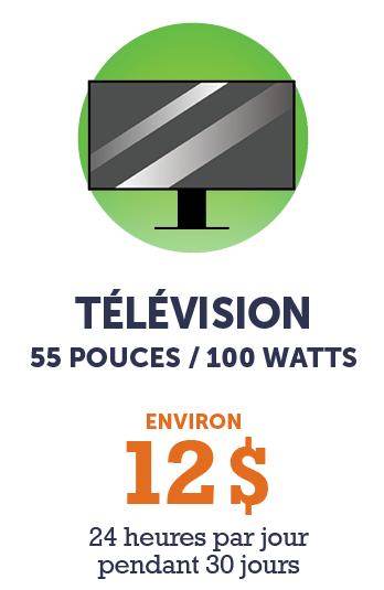Graphique - Téléviseur 55 pouces/100 watts (environ 12 $ - 24 heures par jour pendant 30 jours)