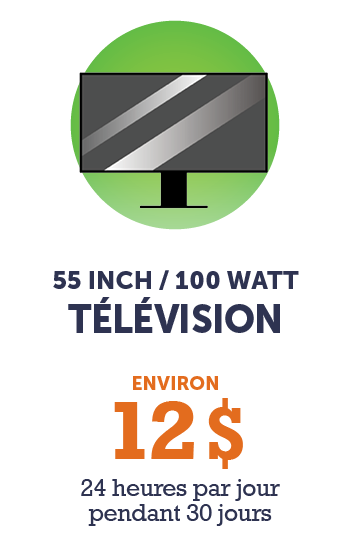 Graphique - Téléviseur 100 watts - 55 pouces (environ 12 $ - 24 heures par jour pendant 30 jours)