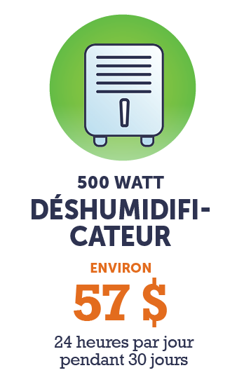 Graphique - 500 watts Déshumidificateur (environ 57 $ - 24 heures par jour pendant 30 jours)