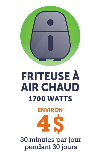 Graphique - Friteuse à Air Chaud 1700 Watt (environ 4 $ - 30 minutes par jour pendant 30 jours)
